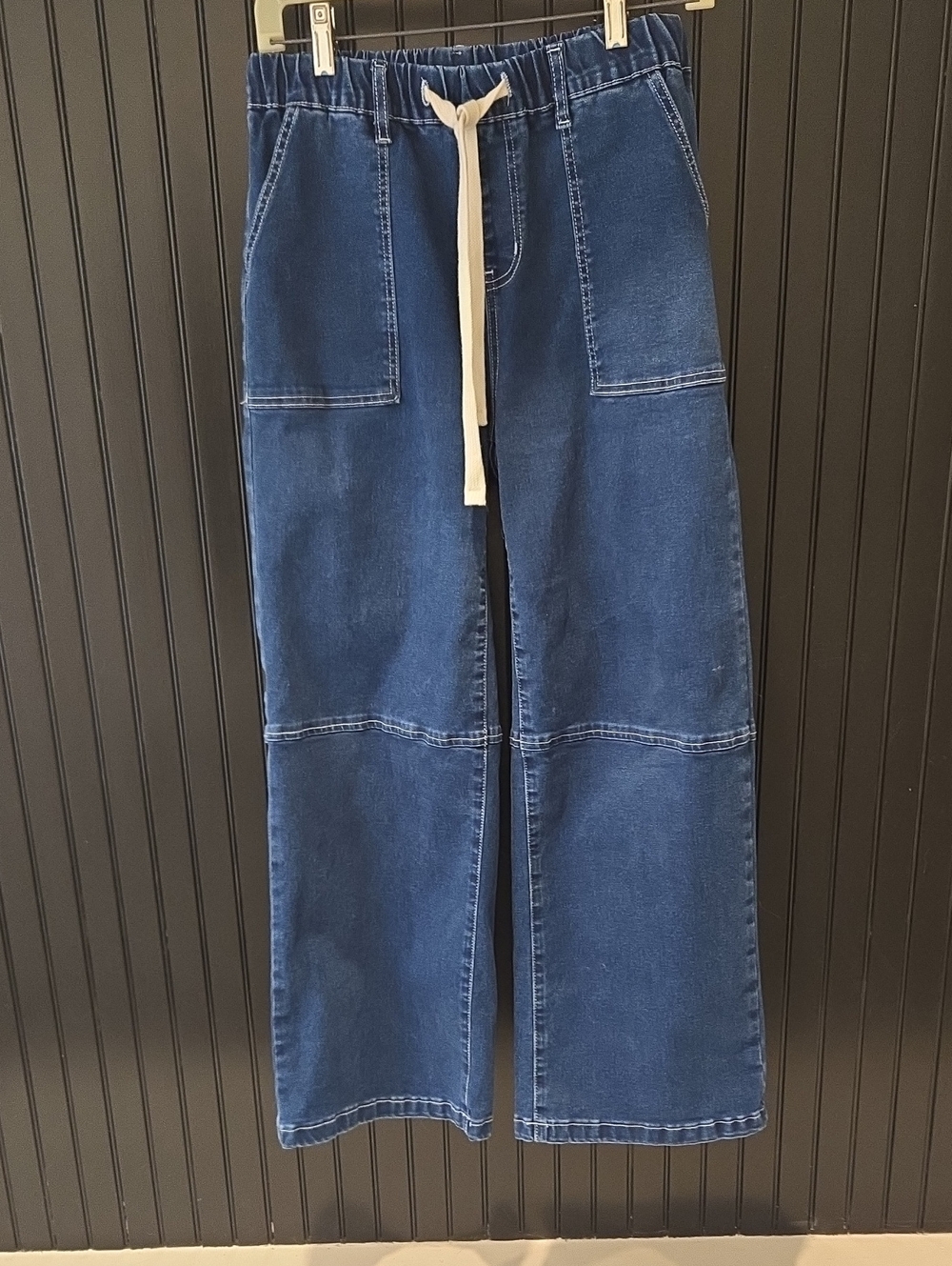 Women's Elastic Waist Wide Leg Jeans in Dark Blue
